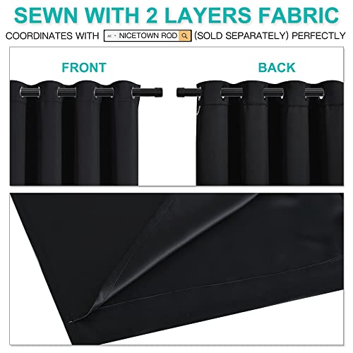 Image of NICETOWN Extra Long Truly Blackout Drapes for Hall and Villa, 100% Blackout Window Curtain Panels with Black Lined for Night Shift Worker, 70-inch Width Each Panel, 108-inch Length, Black, 2 Pieces