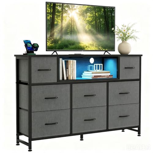 Image of DUMOS LED TV Stand Dresser with Charging Station, Entertainment Center