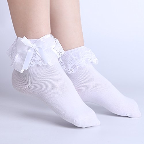 3 Pack Little Girls Cotton Lace Ruffle Princess Style Dress Socks(2T-12T)3