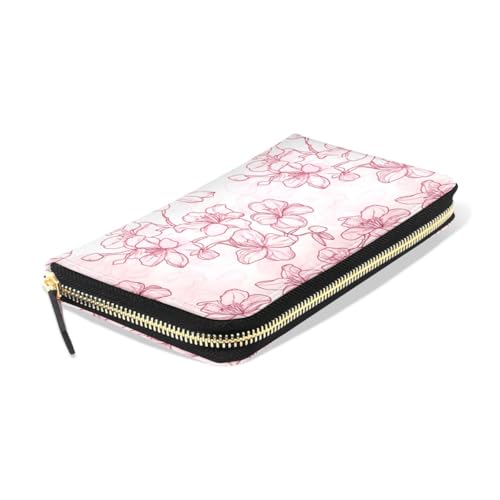 Long Wallets Leather Bifold Wallet for Women Cherry Blossom Pink with Zipper Large Capacity Credit Card Holder3