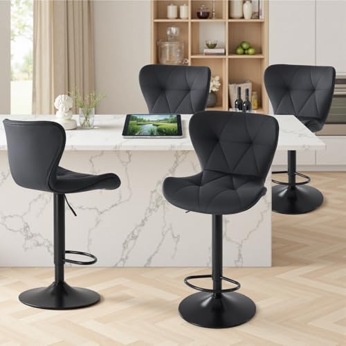 Image of Sweetcrispy Bar Stools Set of 4, Faux Leather Swivel Adjustable Bar Chairs