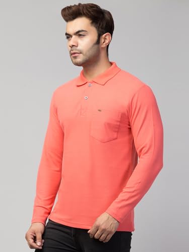 Image of Corsair Blue Men's Regular Fit 100% Cotton Collar Neck Full Sleeve Plain Solid Polo T-Shirt with Pocket Navy Green-Apple Dark-Green Crimson Plus (M - 5XL)