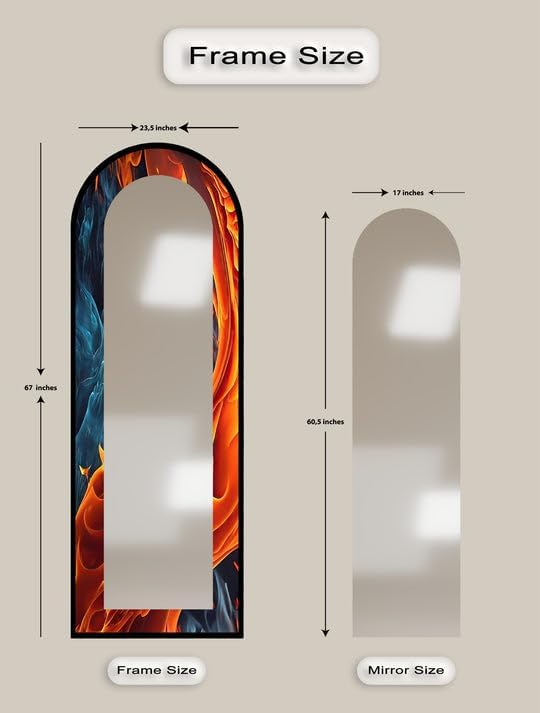 23,5’’W x 67’’H Fire & Ice Dual Flow – Abstract Floor Mirror Arched Full Lenght Mirror - Arch Full Body Stained Floor Mirror with Black Frame with Black Frame