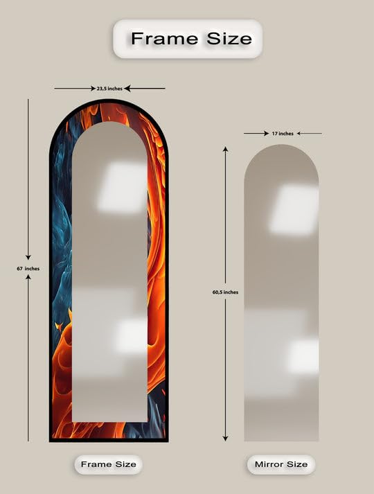 Fire & Ice - Specchio da pavimento astratto a doppio flusso, 50,8 cm x 160 cm (larghezza x altezza), specchio da pavimento con cornice nera e cornice nera