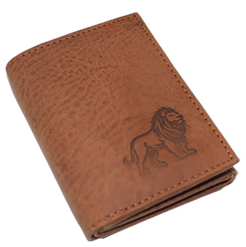 MARSHAL Lion RFID Blocking Genuine Leather Bifold Trifold Wallet for Men King of the Jungle (Trifold)