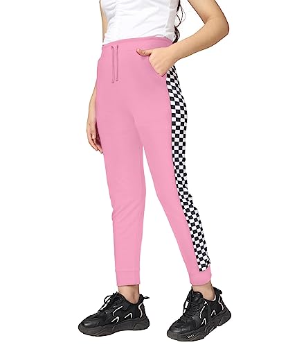 Image of KYDA KIDS Girls 100% Cotton Chess Print Track Pants | Elastic Waist Regular Fit | Soft Breathable Kids Casual Wear with Side Pockets Multicolor (Pack of 1)