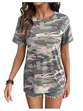 SOLY HUX Women's Camo T Shirt Short Sleeve Crewneck Casual Summer Tops Army Green Camo Large