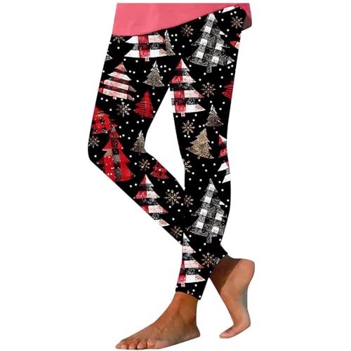 Ninedayx Leggings de Navidad para Mujer - Pantalones de Yoga para Mujer - Cintura Elástica - Ropa de Mujer Talla Grande - Estampado Árbol de Navidad 3D, A370 Multicolor, L