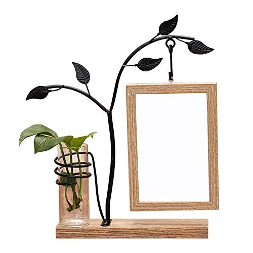 BulzEU Metall-Familienbaum, rustikaler Holz-Bilderrahmen zum Aufhängen, doppelseitig, mit Glasvase auf Tischplatte, Dekoration u0096 10 x 15 cm für Zimmer, Zuhause, Büro