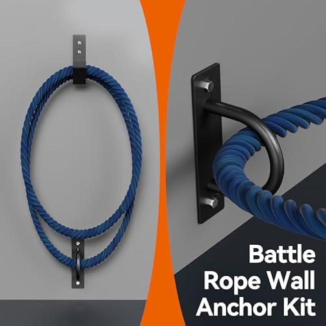 Battle Rope Wall Anchor Kit, Heavy Duty Steel Wall Anchor with Training Rope Organiser, Fitness Rope Wall Mount, Black