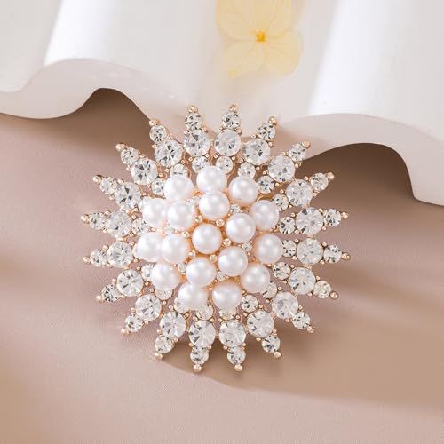 Image of SELOVO Bling Elegant Crystal Simulated Pearl Snowflake Brooch Pin