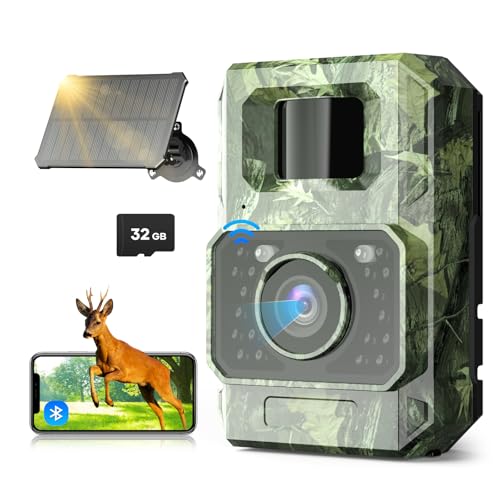 Assark Wildkamera mit Handyübertragungs-App,WIAN Solar Wildtierkamera mit Nachtsicht Bewegungsmelder,48MP 30fps Wiederaufladbare 2000mAh Lithium-Batterie, 0,2S Auslöser, IP66 Wasserdicht