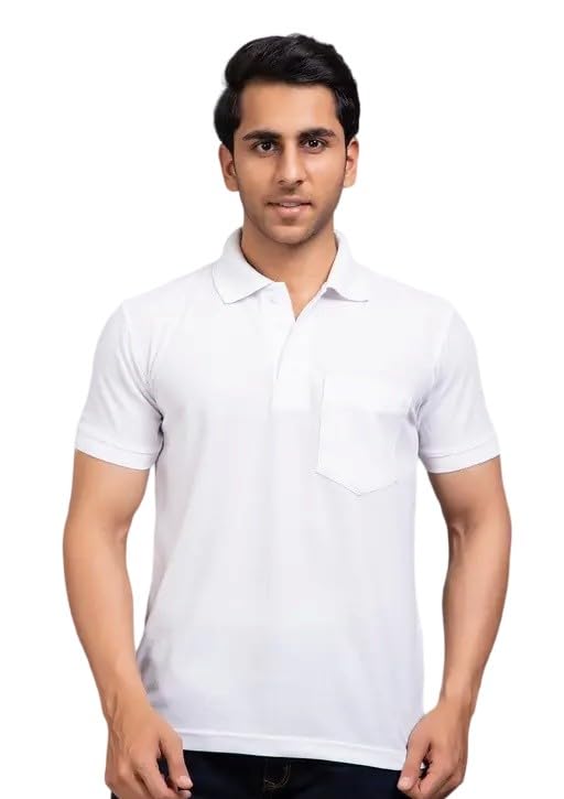 Image of Men's Cotton Blend Half Sleeve Solid Regular Fit Solid Comfortable Stylish Polo Tshirt 12