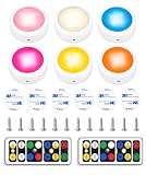 Brilliant Evolution 6-Pack Wireless RGB LED Lights - Battery Operated Puck Lights with 2 Remotes - Color-Changing LED Under Cabinet Lighting - 55 Lumens Each Night Light for Cabinets, Shelves, Walls