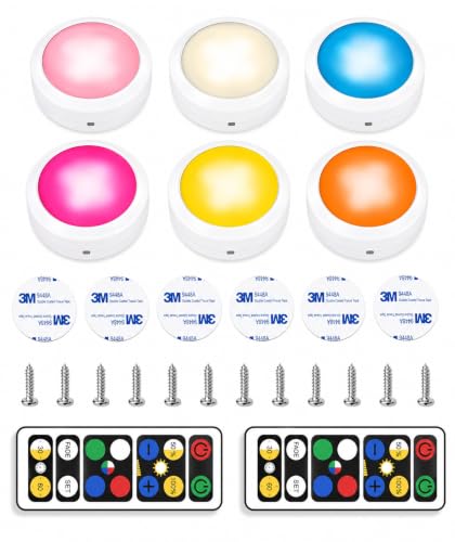 15 Best Kitchen Cabinet Colors to Transform Your Space in 2025 6 Brilliant Evolution 6-Pack Wireless RGB LED Lights - Battery Operated Puck Lights with 2 Remotes - Color-Changing LED Under Cabinet Lighting - 55 Lumens Each Night Light for Cabinets, Shelves, Walls