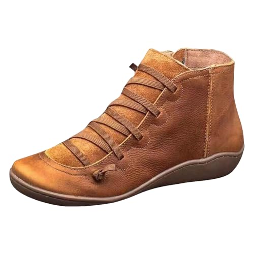 Fall Ankle Boots for Women 2025 Arch Support Fashion No Heel Lace Up Side Zipper Retro Booties Comfortable Slip On Flat Shoes4