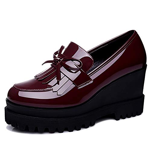 Odema sapato feminino de salto alto plataforma Oxford de couro envernizado, Pele de vinho, 8