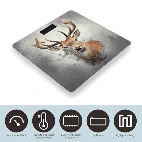 Báscula digital para baño con diseño ciervo de cristal templado miniatura 3