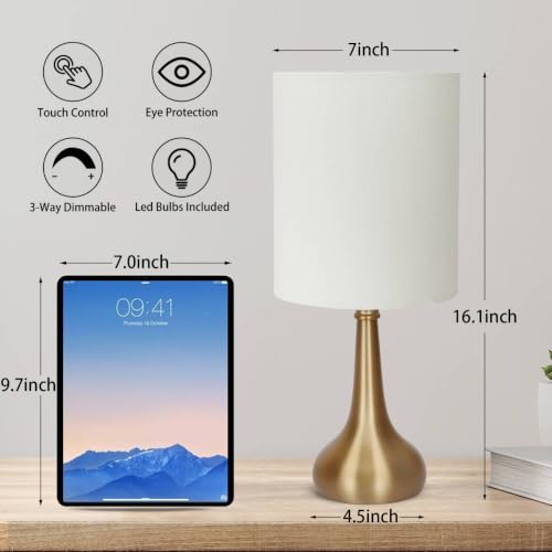 Boncoo Set of 2 Bedside Touch Lamps, 16 Inch Dimmable Small Nightstand Lamp, Night Light Lamp Simple Touch Table Lamp with Brass Metal Base for Living Room Bedroom Office, A19 3000K Led Bulb Included by Boncoo - Used condition - Image 3
