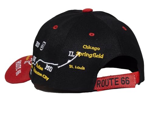 Image of TOP HEADWEAR Route 66 Embroidered Baseball Cap Americana Travel Hat | Mens Womens Historic Highway Inspired Style & Detailed Road Map Embroidery