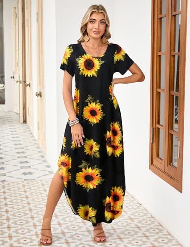 Image of JollieLovin Womens Plus Size Casual Summer Maxi Long Dress Short Sleeve T-Shirt Loose Sun Dress(L-5X)