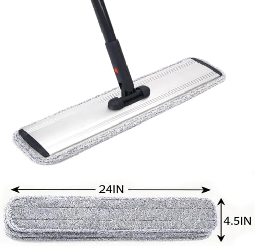 Image of 24 Inch Microfiber Mop Pads 6 Pack for Hardwood Tile Laminate Deep Clean | Reusable flat mop pads for floor cleaning, fits 24-inch mop heads, washable and durable, wet /dry use, home cleaning essential