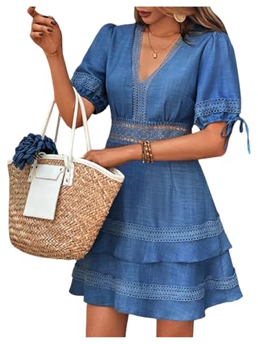 SOLY HUX Women's Summer Dress Hollow Out Lace V Neck