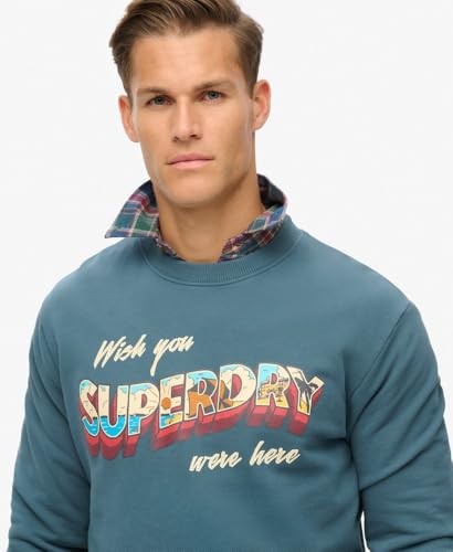 Superdry Para Hombre. M2014112A Sudadera Travel Postcard Graphic Crew Azul (S), Casual, AlgodóN - 3