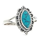 Hergestellt in Indien Ring Silber 925 Sterlingsilber Türkis blau grün Stein (Nr: MRI 152), Ringgröße:58 mm/Ø 18.5 mm