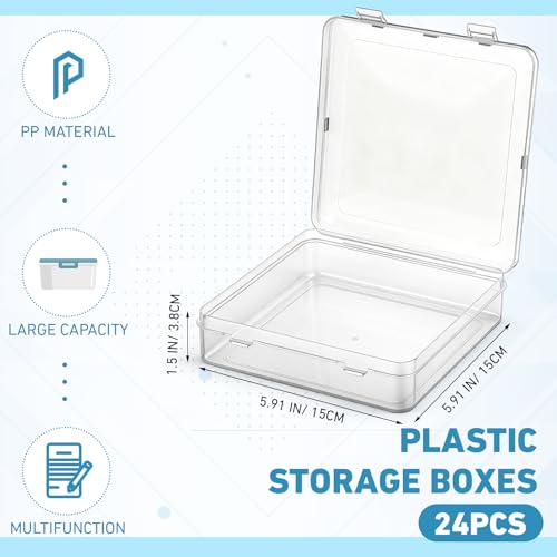 Image of SATINIOR 24 Packs Small Clear Plastic Beads Storage Containers Box with Hinged Lid for Storage of Small Items, Crafts, Jewelry, Hardware (5.9 x 5.9 x 1.5 Inches)