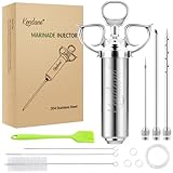 Meat Injector Syringe 2-oz Marinade Flavor Barrel 304 Stainless Steel with 3 Marinade Needles for BBQ Grill Smoker, Turkey, Fish, Brisket, Paper Silicone Brush and Instruction Included by Kendane