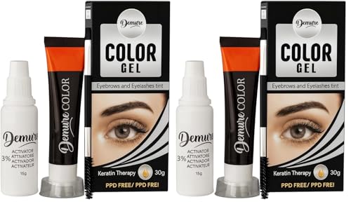 Set de Tinte para Pestañas y Cejas Demure con Queratina, sin PPD, sin Amoniaco, 20+ Aplicaciones, efecto hasta 4 semanas, Eyelash & Eyebrow Tint Kit (Negro 1.0) (Paquete de 2)