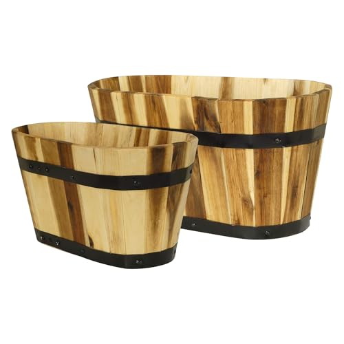 Classic Home & Garden 140011 Oval Barrel Planter, Acacia