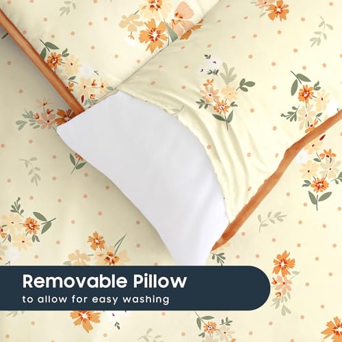 Image of Wake In Cloud - Toddler Nap Mat with Pillow and Blanket, 100% Cotton Fabric, for Kids Girls Ages 3 Plus in Daycare Kindergarten Preschool, Roll Up Sleeping Bag, Floral Flowers