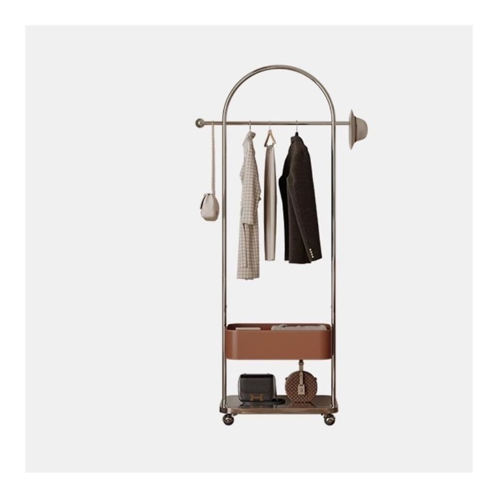 AILIUXIAOYAN Coat Rack Freestanding Portable Coat Rack with Basket - Saddle Leather & Stainless Steel for Bedroom, Living Room, Entryway(Orange)