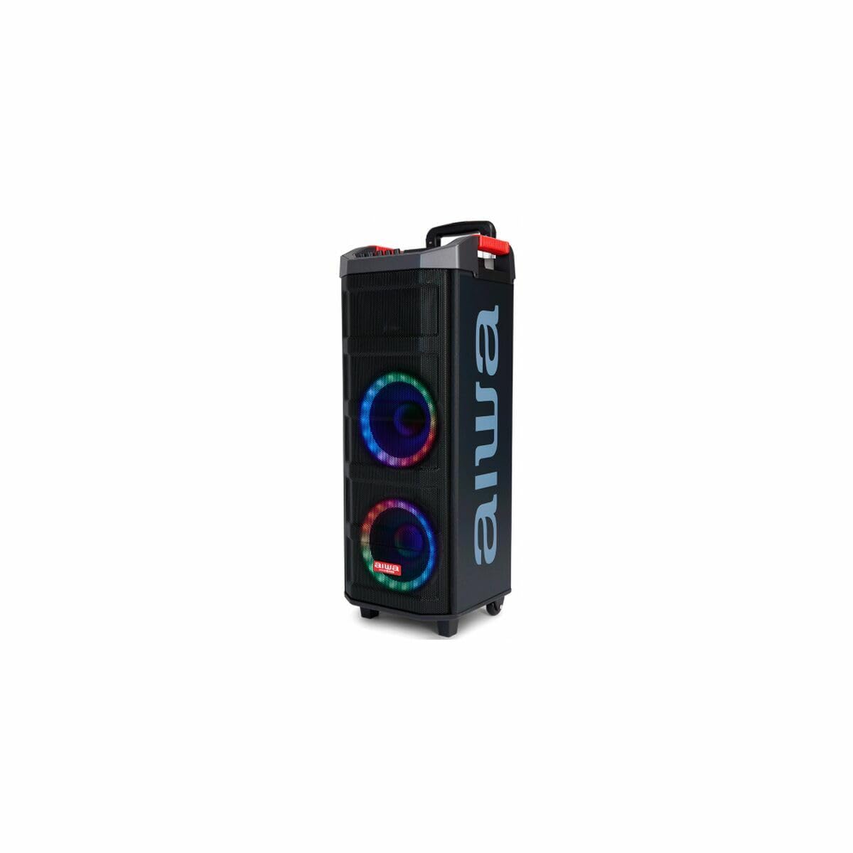 AIWA - KBTUS-​608 Sistema di Amplificazione Portatile, 600W di Potenza, Riproduce e Registra Mp3, Bluetooth, 2 Microfoni, Alimentazione a Batterie Ricaricabili, Trolley Retrattile Integrato
