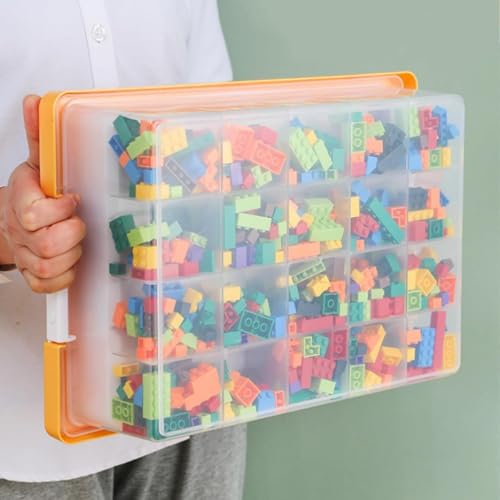 Image of Edu Toys Toy Bricks Blocks Organizer Bins with Compartments, Building Blocks Storage, Storage Containers for Building Brick Blocks Storage, Plastic Stackable Organizer Bin Toy Chest (Blue)