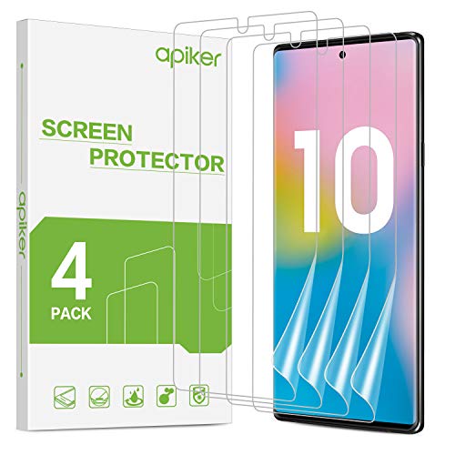 apiker 4 unidades protetor de tela Soft TPU compatível com Samsung Note 10, 6,28 polegadas, cobertura máxima, sem bolhas sem aplicação, úmida, 24 horas de autorreparação