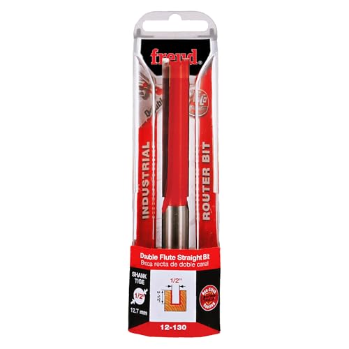 Image of Freud 12-130: 1 /2 inch (Dia.) Double Flute Straight Bit (Eclipse Grind),Red