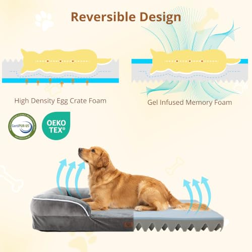 Image of EGOHOME Orthopedic Medium Dog Bed, Waterproof Washable L Pet Bed 35 inch | Egg-Crate Gel Memory Foam Dog Couch Pet Sofa with Removable Washable Cover, Non-Slip Bottom, CertiPUR-US, Grey