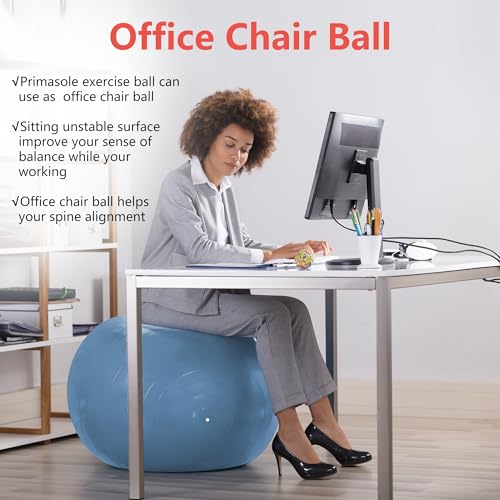 Image of Primasole Exercise Ball for Balance Stability Fitness Workout Yoga Pilates at Home Office & Gym Birthing Ball for Pregnancy, Office Ball Chair