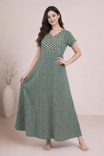 Image of Bahumaan Pure Cotton Nighty for Woman | Maxi Nighty for Women Cotton | Night Gown for Women with Pocket, Ideal for Loungewear