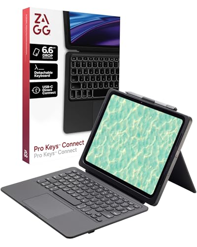 Image of ZAGG Pro Keys Connect iPad Air 13 inch (M5) /(M4) /(M3) /(M2) Keyboard Case - USB‑C Direct Connect Keyboard with Trackpad, Detachable Backlit Keys, 6.6 ft Drop Protection, Kickstand & Dual USB‑C Ports, Black