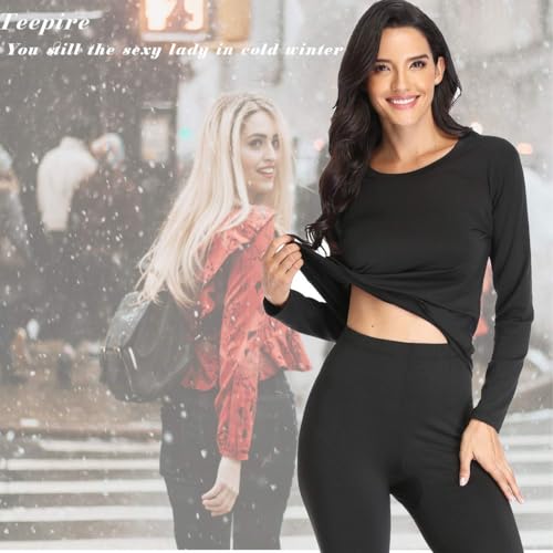 Image of Thermal Underwear for Women Long Johns Set Fleece Lined Winter Cold Weather