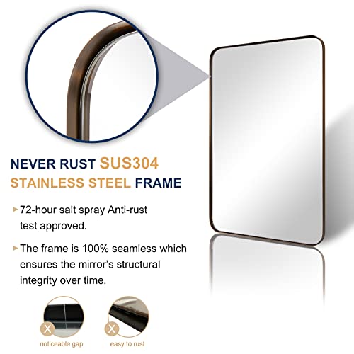 Andy Star Wall Mirror For Bathroom, 22" X 30" Bronze Bathroom Mirror With Stainless Steel Metal Frame Rounded Corner 1’’ Deep Set Design #TOP2