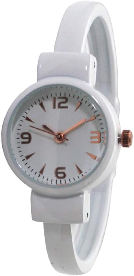 Ladies Western Simple Metal Bangle/Cuff Watch with Small Round Face (White/Rose)