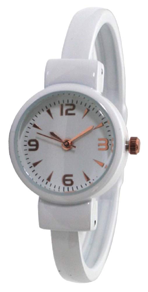Ladies Western Simple Metal Bangle/Cuff Watch with Small Round Face (White/Rose)