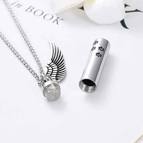 Hearbeingt Cremation Jewelry Urn Necklace for Ashes for Pet, Paw Print Memorial Lockets Ash Jewelry, Cylinder Keepsake Pendant for Human Pet Ashes3