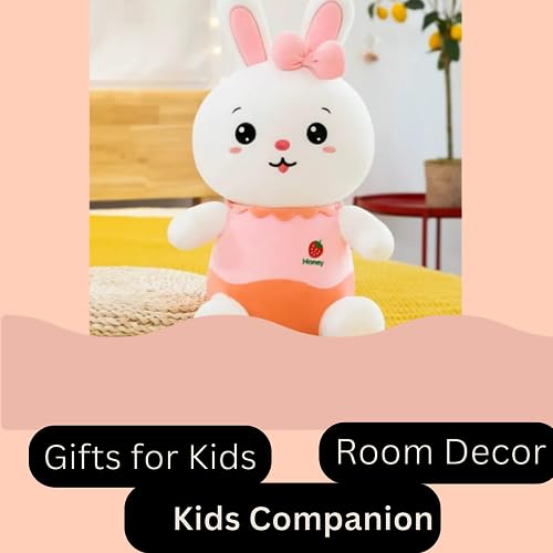 Image of Soft Pink Rabbit Bunny with Bow Stuffed Toys Animal Figure Teddy Bear for Girls, Kids, Birthday Gift, Car Hanging, Home Decor - 35 cm