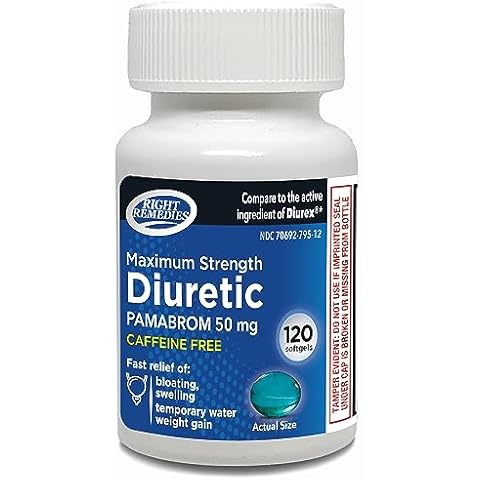 RIGHT REMEDIES Maximum Strength Caffeine-Free Diuretic Softgels, (120 Softgels), Pambrom 50mg, Helps Relieve Heaviness Due to Water Weight gain Cover